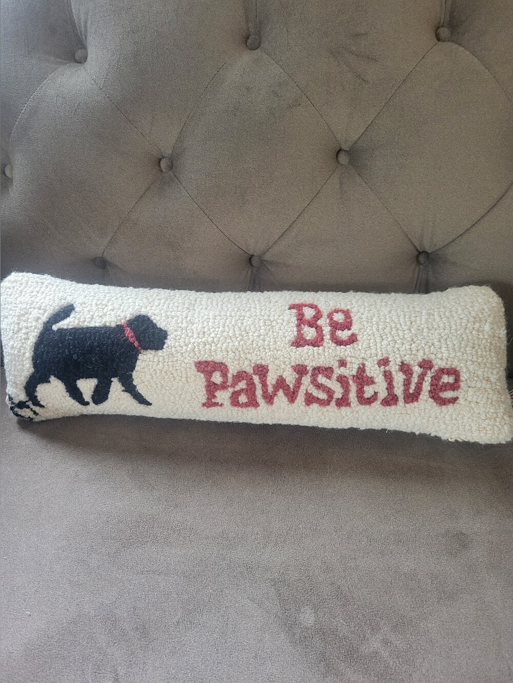Chandler 4 Corners BE PAWSITIVE Black Dog Wool Hook 8" x 24" Pillow